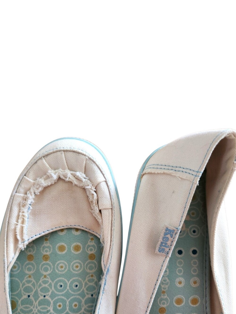 Keds Off-White Blue Canvas Distressed Ballet Flats Slip Ons VGUC Womens Size 8.5 - Picture 3 of 12